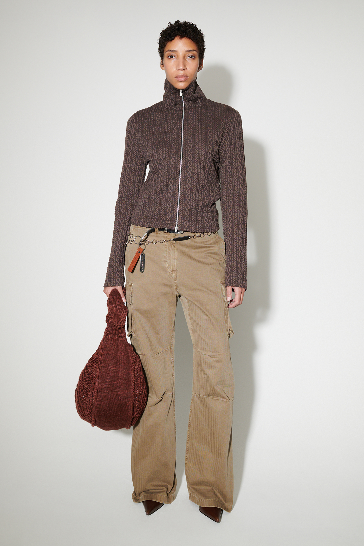 Our Legacy - Slim Zip Longsleeve Indulgent Choco Cable Jacquard