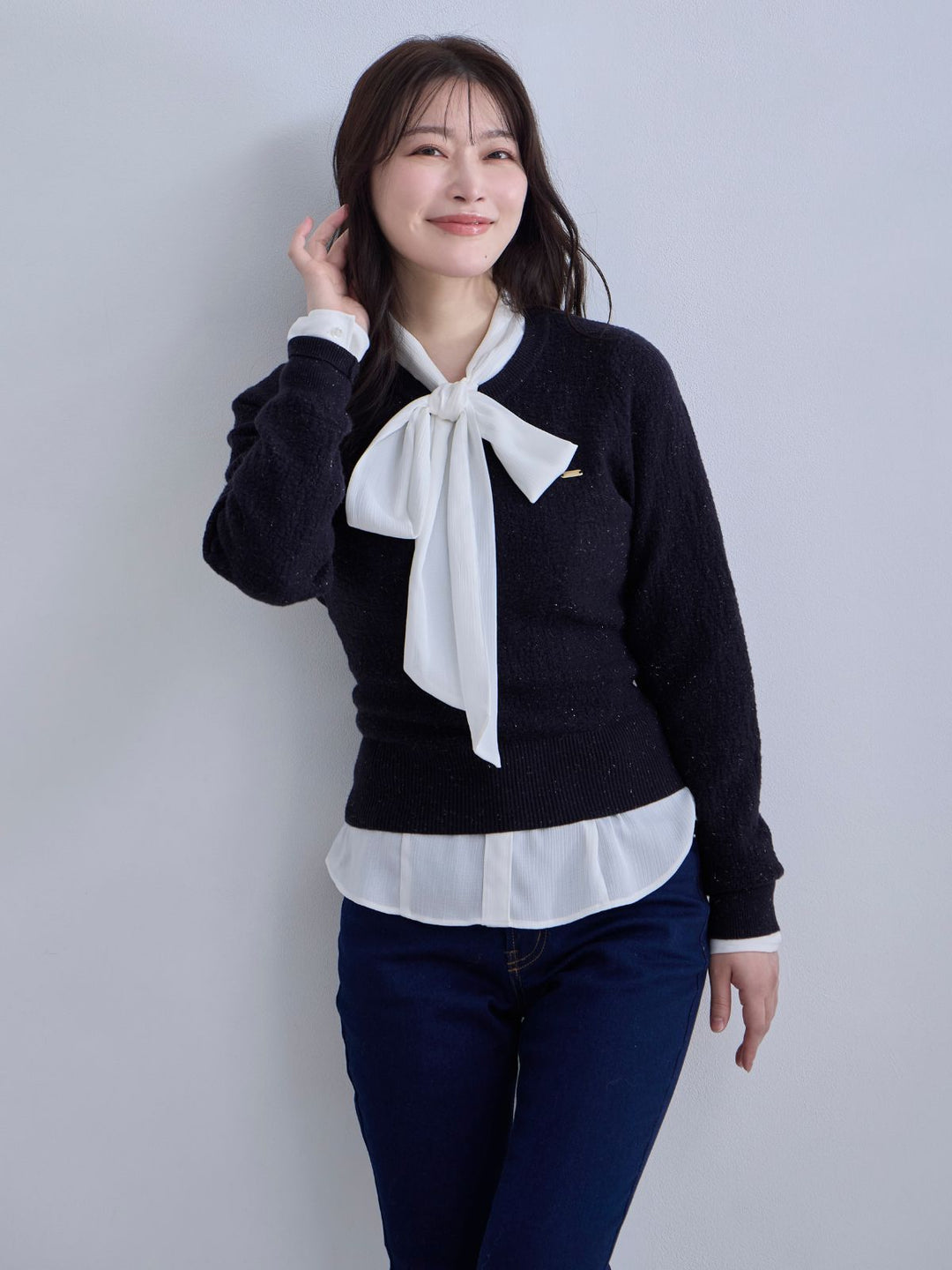 ボウタイブラウス 24AW：ホワイト│胸が大きな女性のための