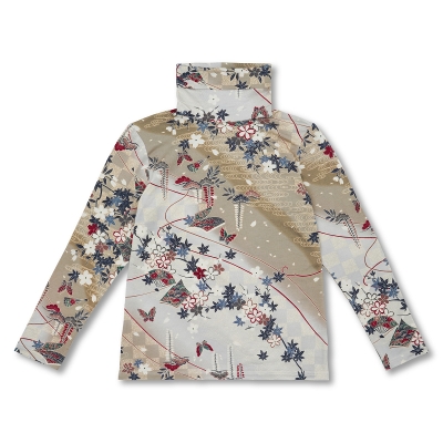 花柄 タートルネック長袖 ＜さくら/空色鼠＞ | 京友禅アロハシャツ