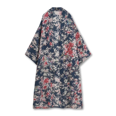 花柄 シルクハオリ ＜さくら/紺赤＞ | 京友禅アロハシャツ【Pagong