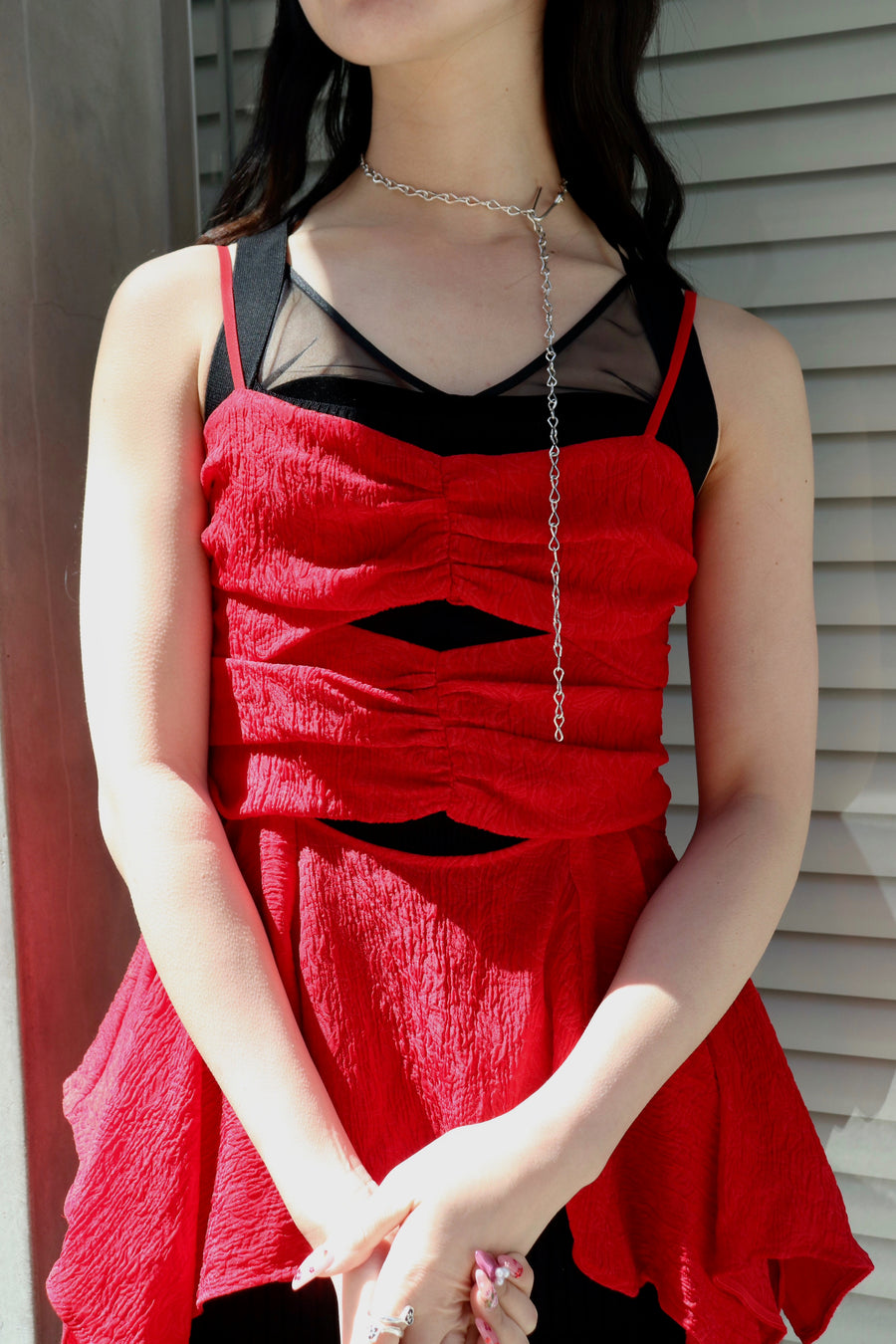 FETICO(フェティコ)のBOTANICAL JACQUARD CUTOUT CAMI TOP REDの通販