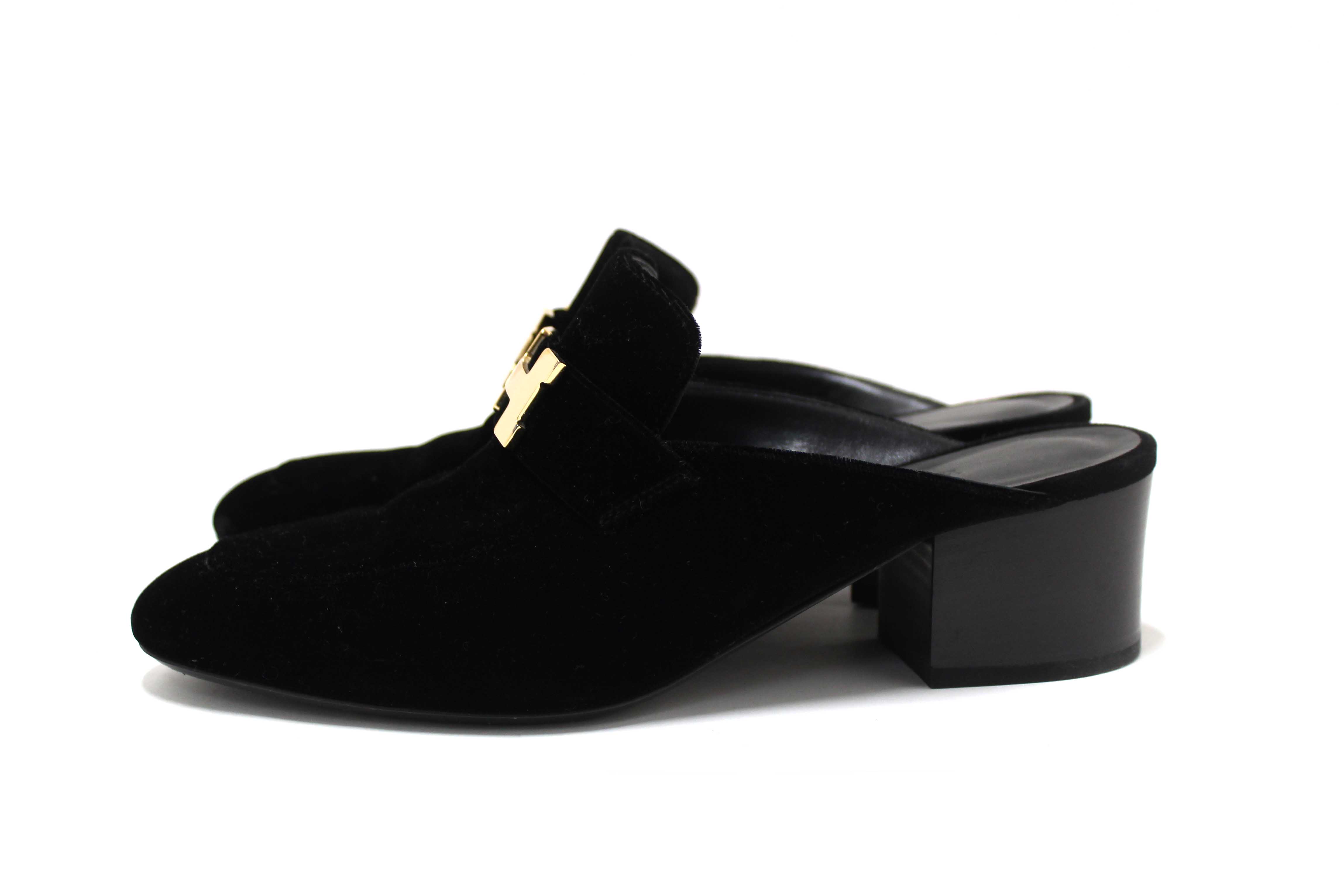 Authentic Hermes Black Velvet Trocedaro Mule Sandals Shoes with