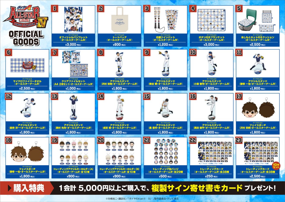 📣#ダイヤのA オールスターゲームⅣグッズ 事後通販は1/9（金）より