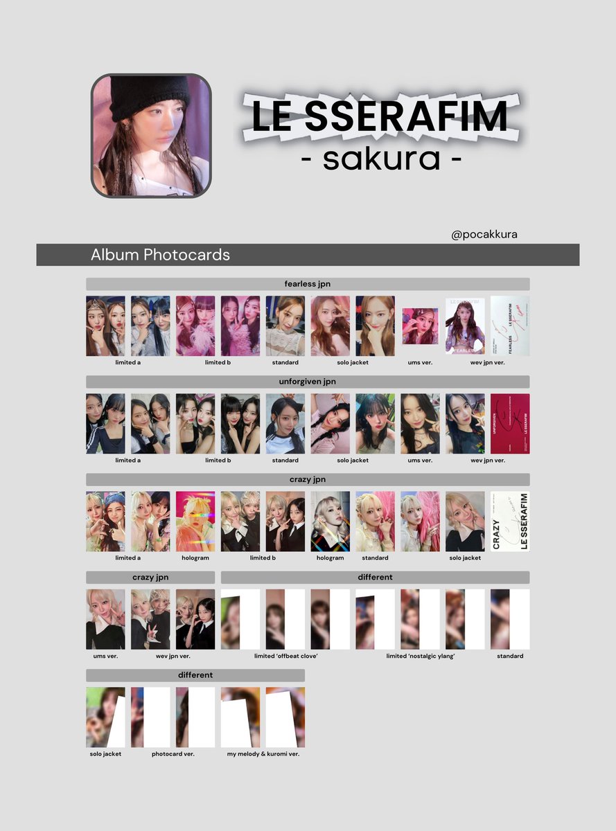 LESSERAFIM FEARLESS ショーケース サクラ 咲良 トレカ LE SSERAFIM FEARLESS Japan SAKURA Official Photocard A B Standard
