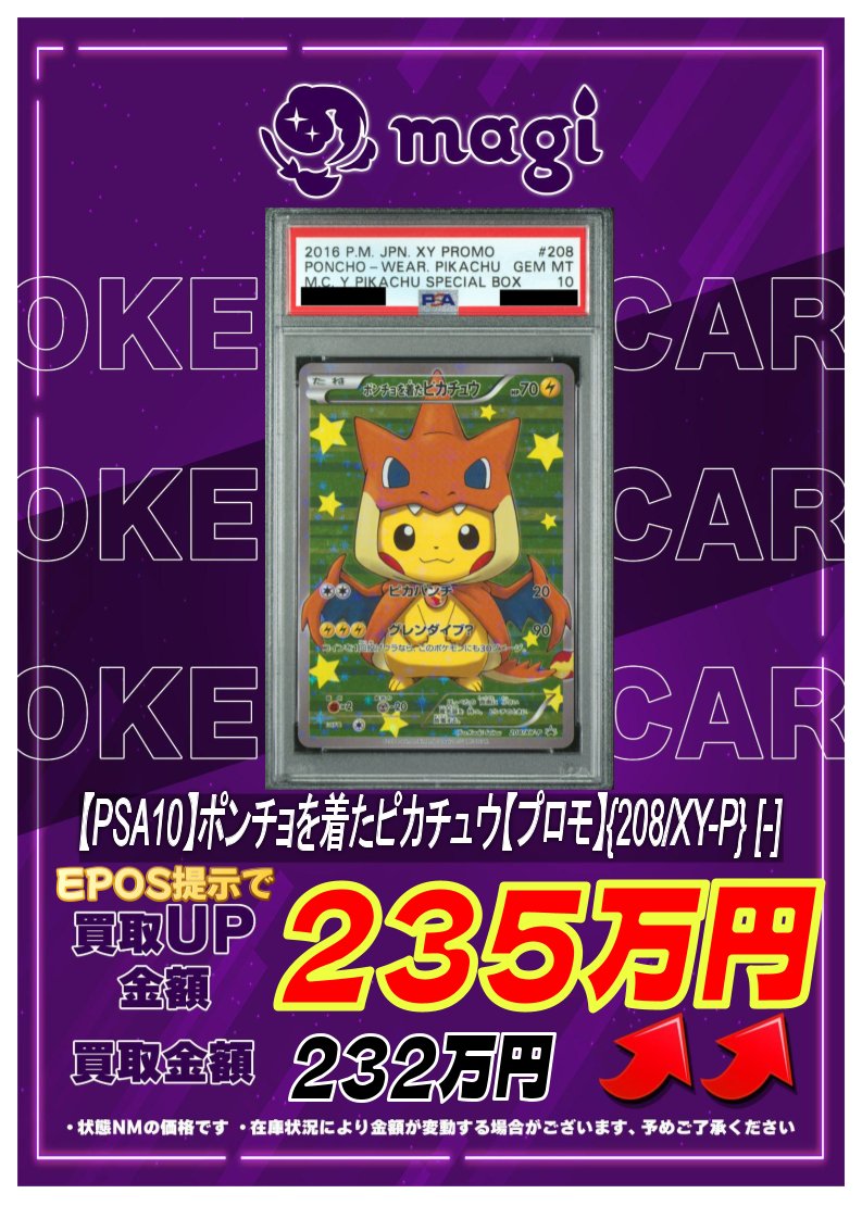 🔥高価買取情報🔥】 【PSA10】ポンチョを着たピカチュウ (プロモ) {208