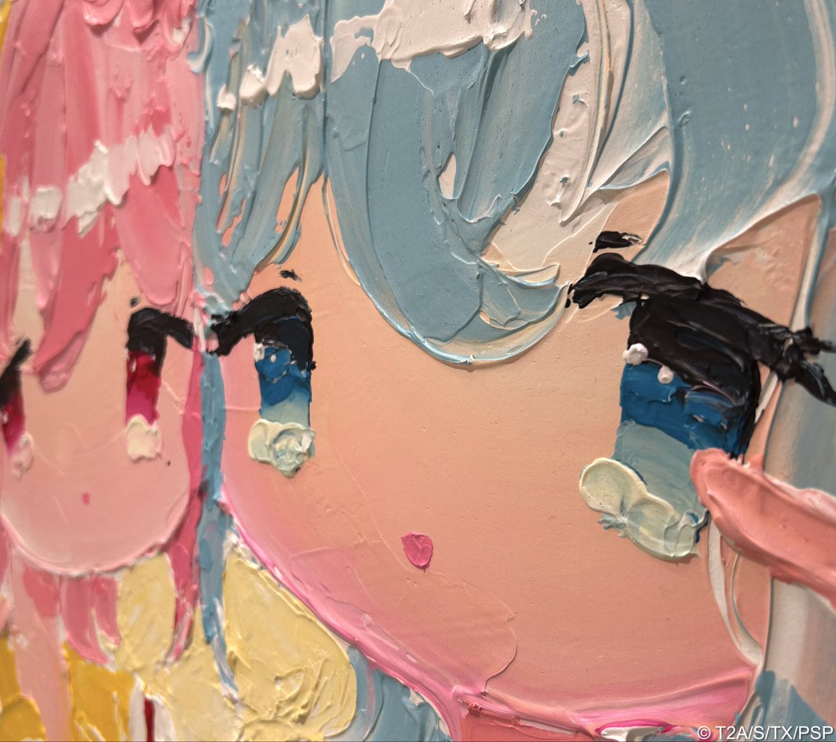 展示の様子になります🩷🩵原画ならではの絵具の厚みなどぜひ体感して