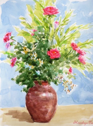 Fujico 水彩画 花瓶の花 Fujico 水彩画 花瓶の花 花瓶の花 水彩画