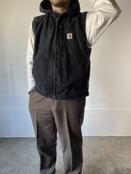 Carhartt US企画 カーハート フード付き ダック ベスト 黒 M 裏