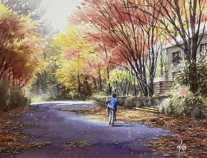 秋色 水彩画 荒木久夫