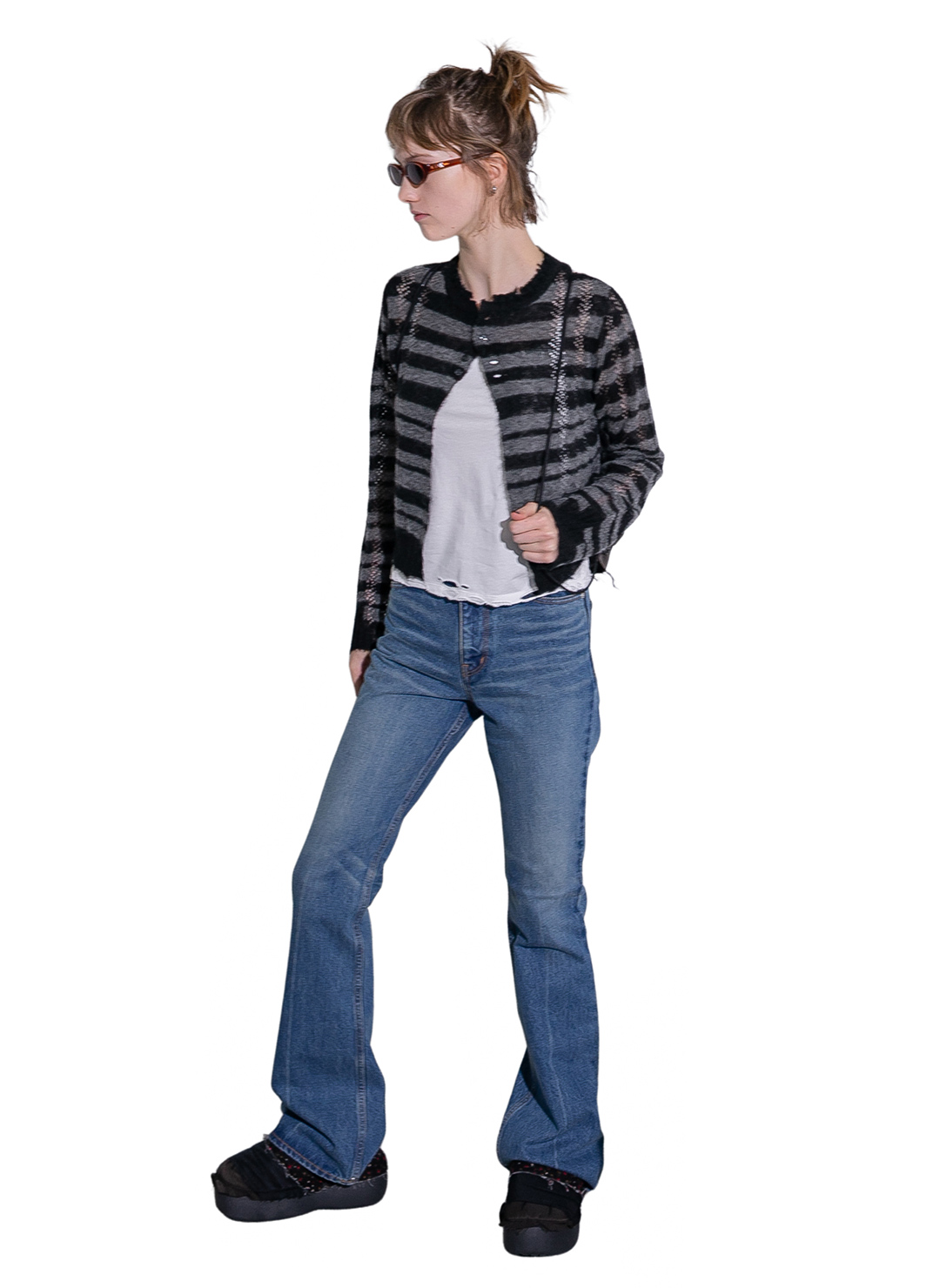 Thick Stripe Knit Cardigan/Black｜PERVERZE | パーバーズの公式