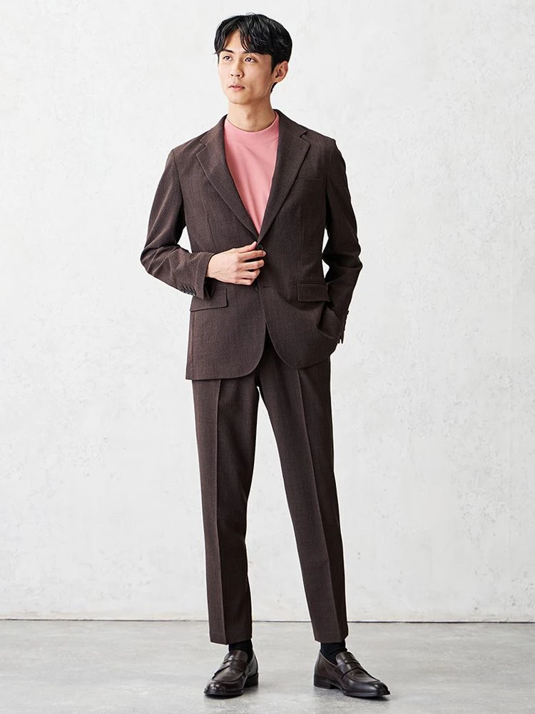 ウール×シアサッカー グレンチェック柄 セットアップジャケット