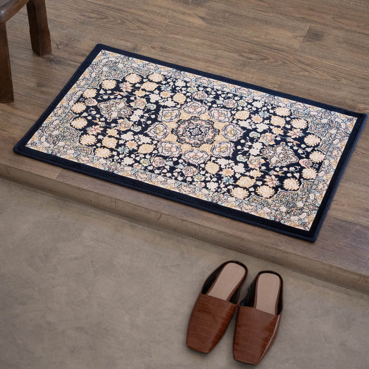 ペルシャカーペット玄関マット スーザン柄 ネイビー 50×80cm