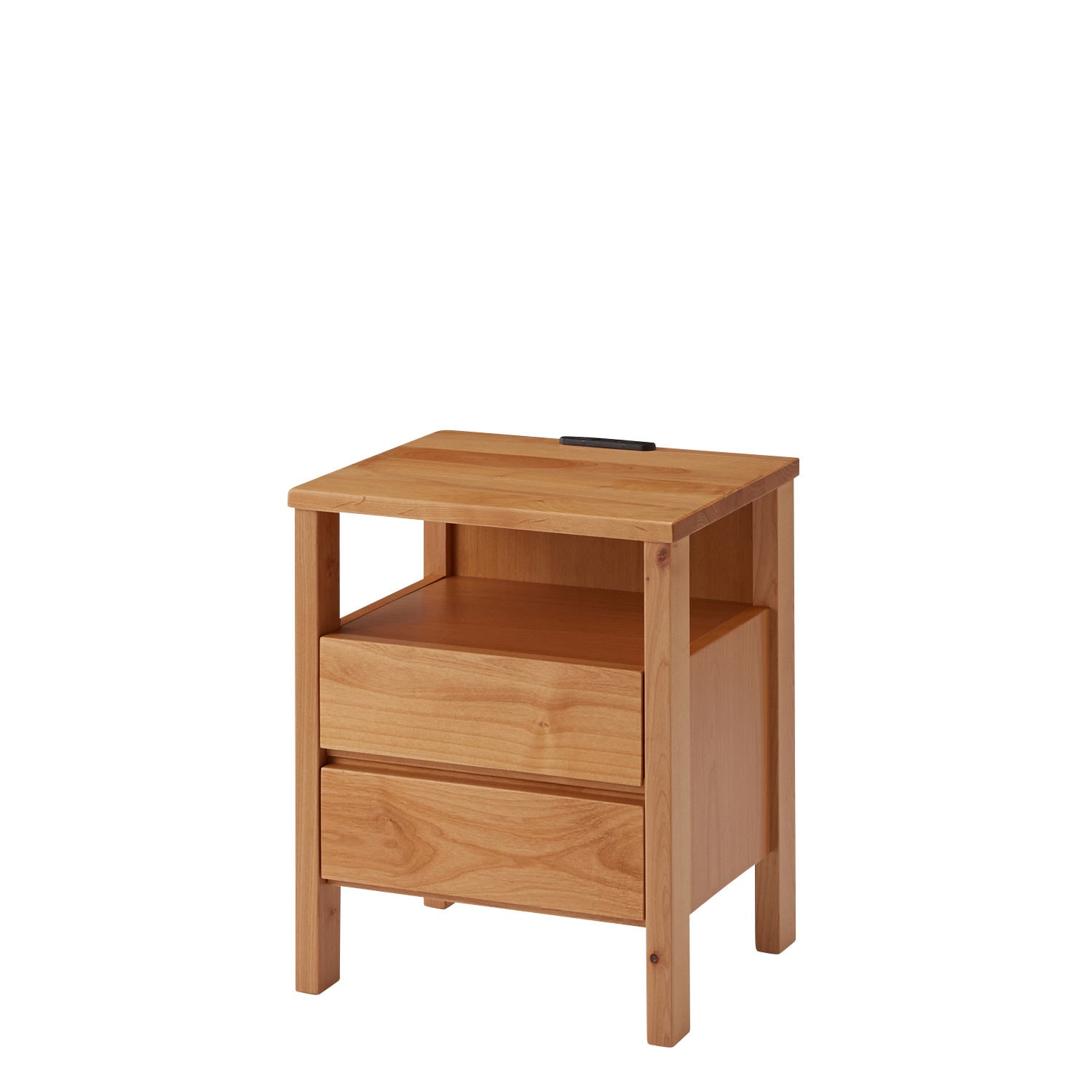 木目が美しいアルダー材を使った引出し＆コンセント付きベッドサイド