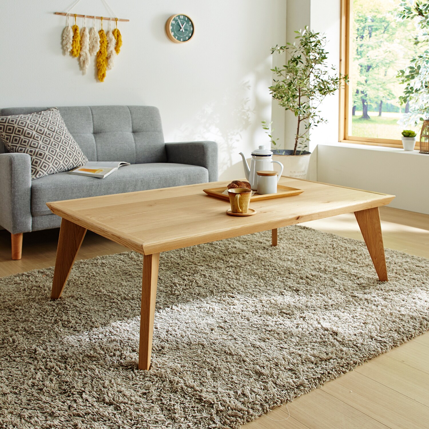 天板と脚のデザインにこだわったオーク材のこたつテーブル ＜幅120cm