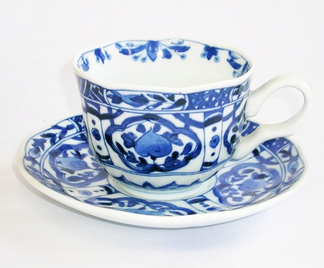 藍凛堂 間取桃花コーヒーカップ＆ソーサーセット【通販 特価 美濃焼 染