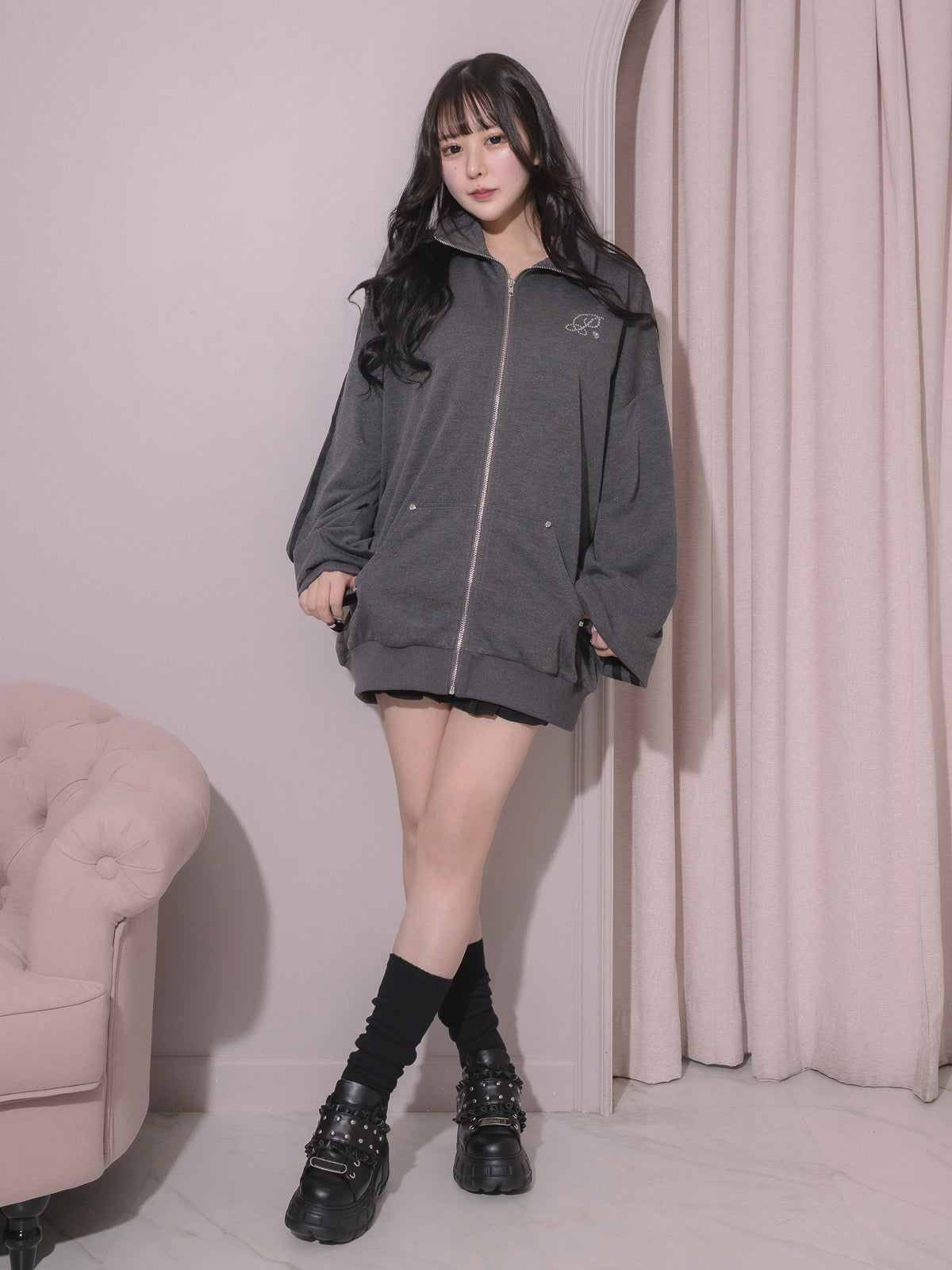 ダブルラインビジュープリントジップスウェット – pium