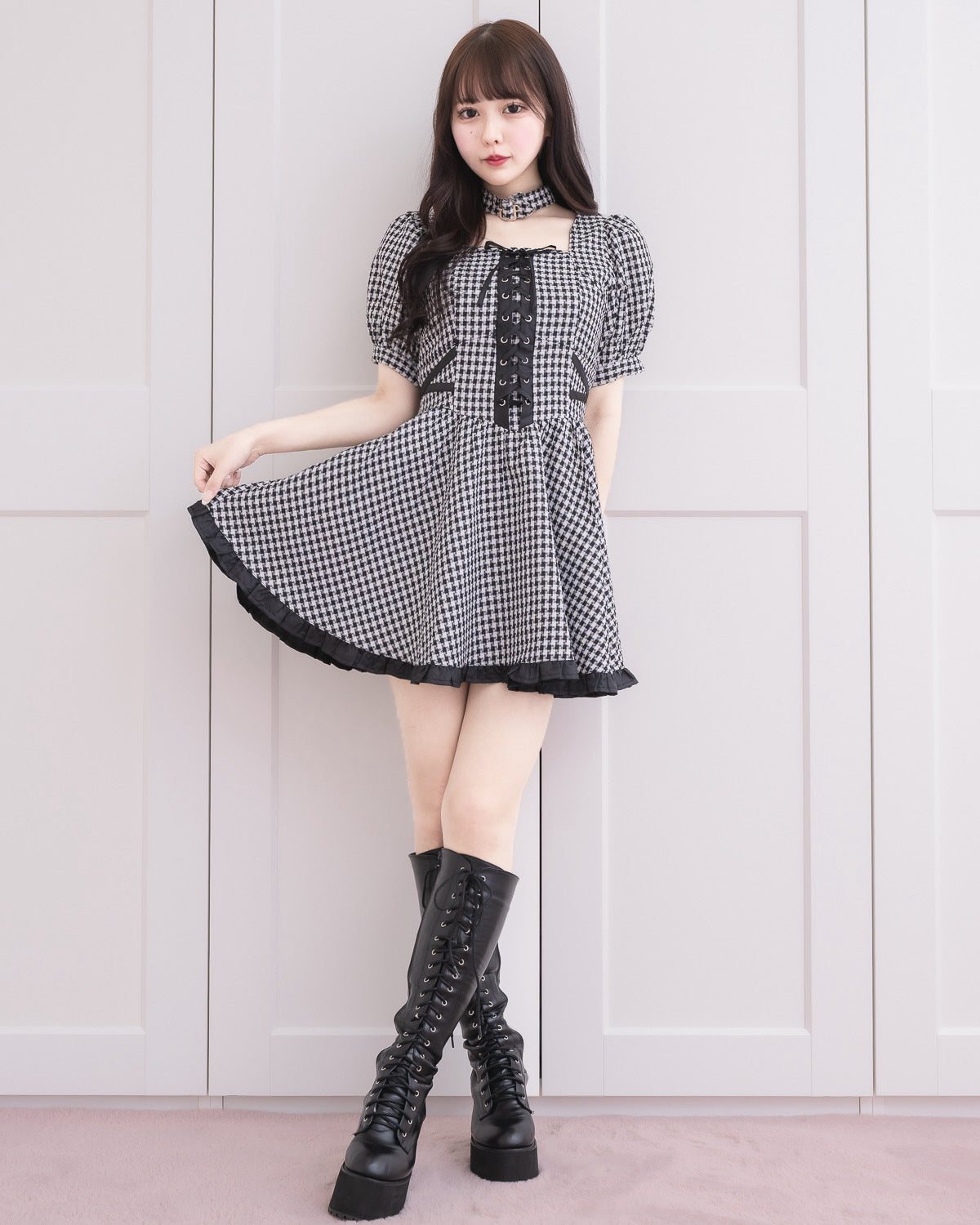 サイドクロスチョーカーフレアワンピース – pium