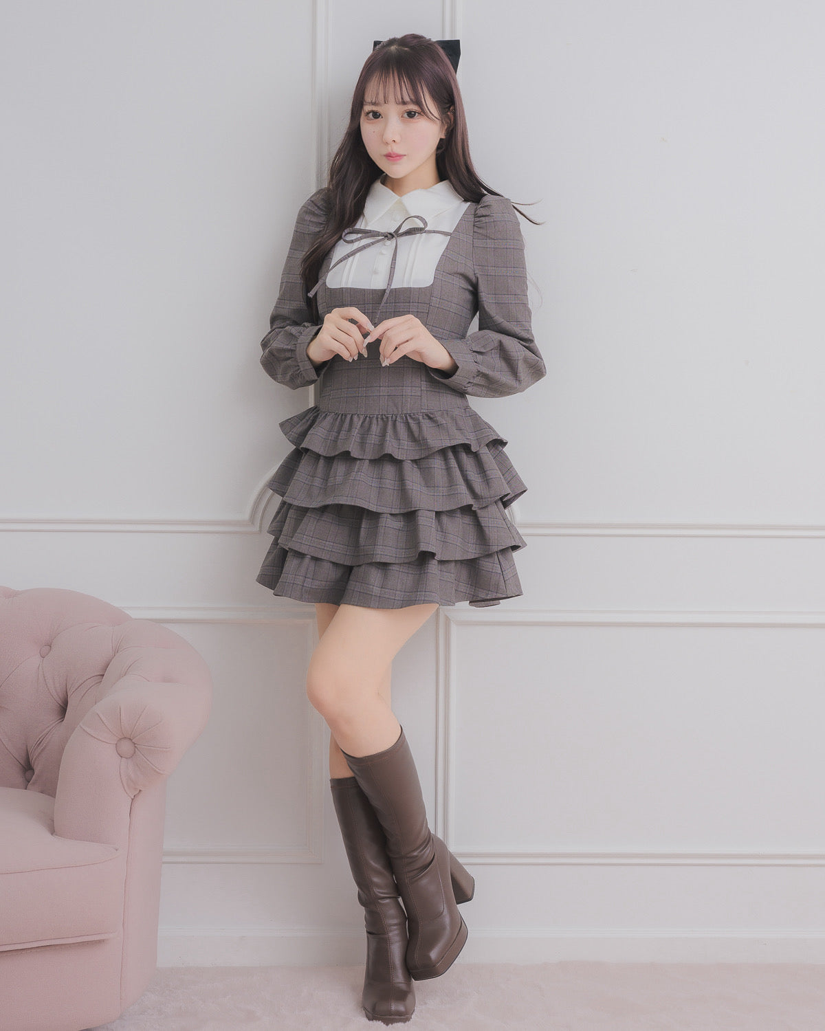 ヨーク切り替えティアードミニワンピース – pium