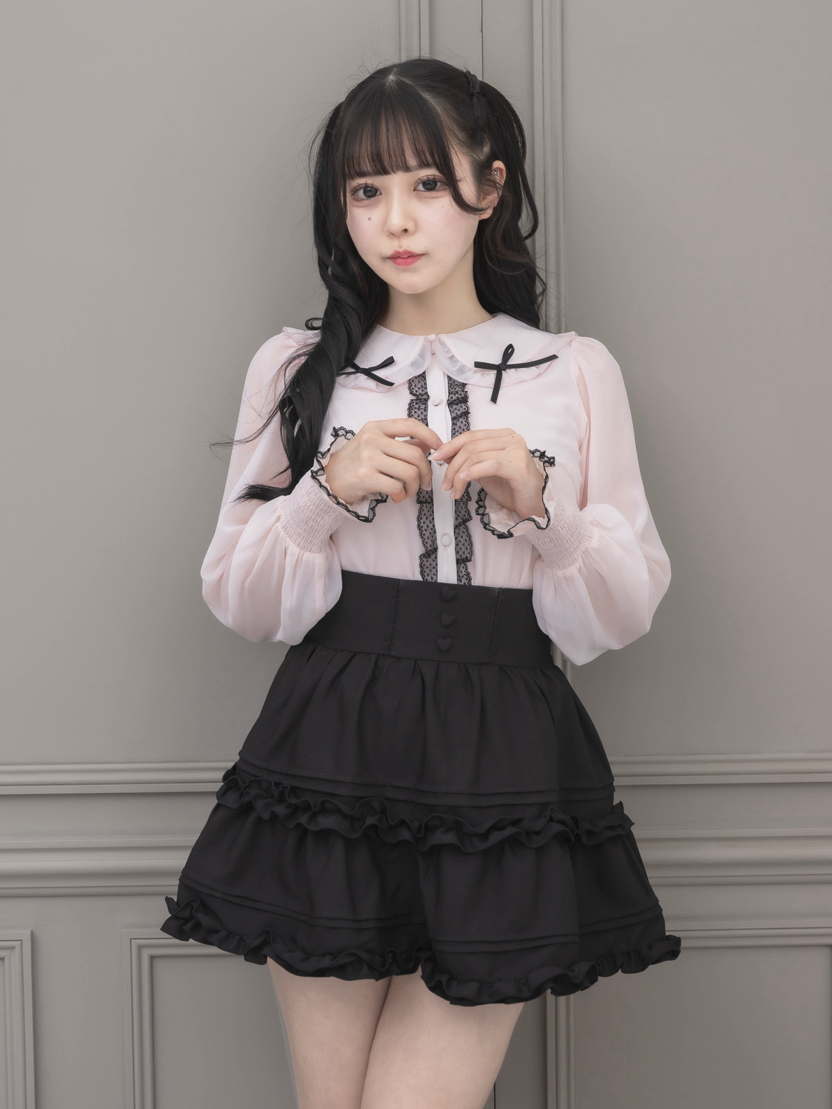 フリルカラーリボンシフォンブラウス – pium