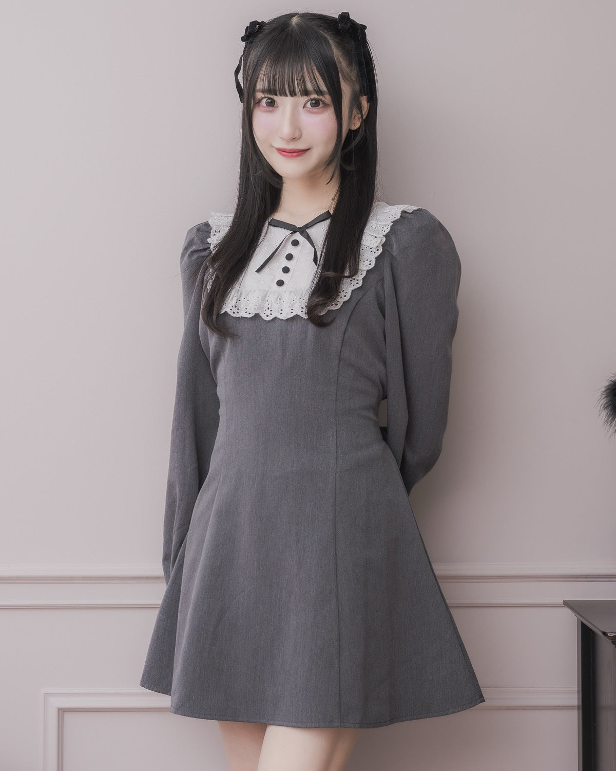 コットンレース長袖カフェワンピース – pium