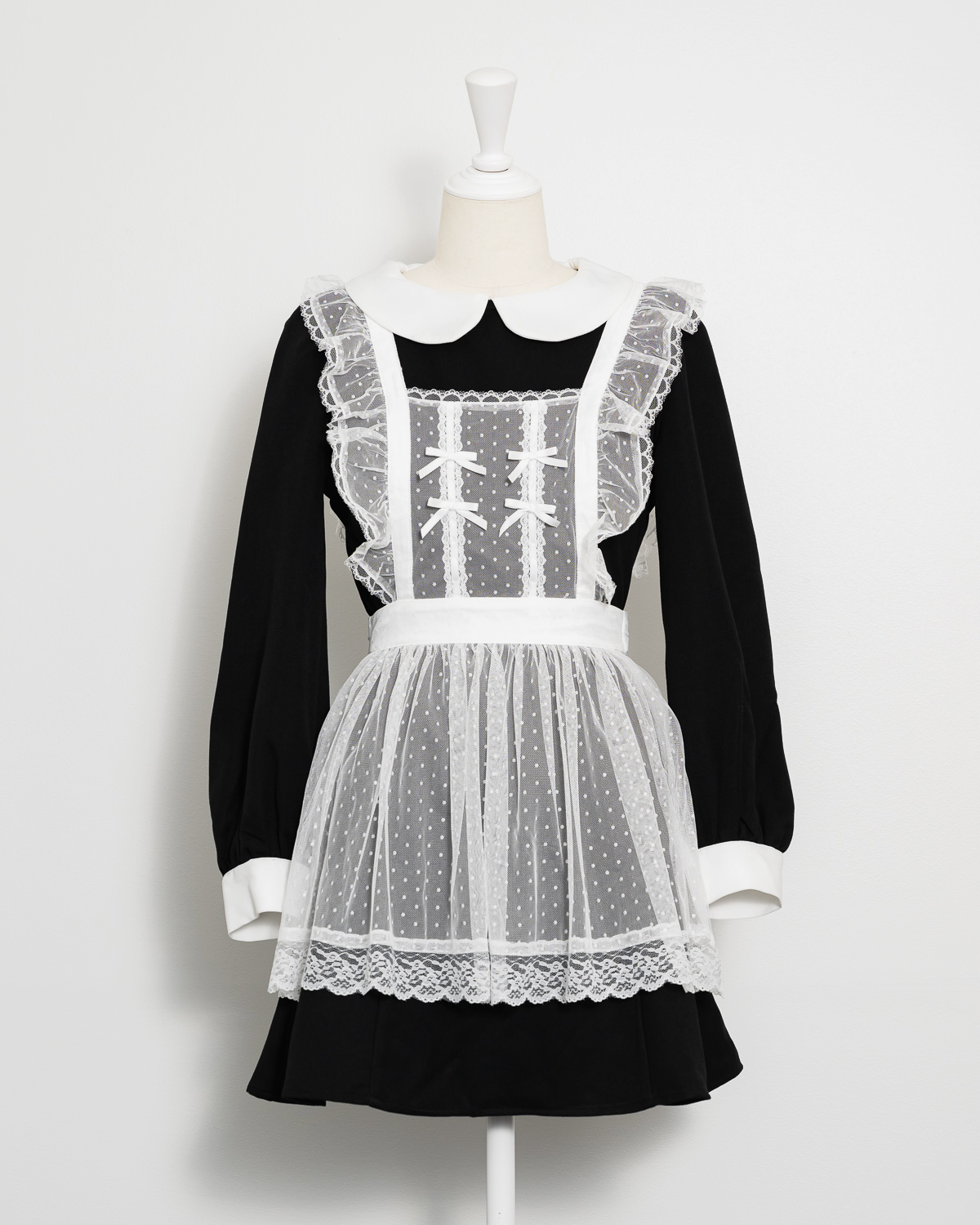 チュールエプロン付き丸襟ワンピース – pium