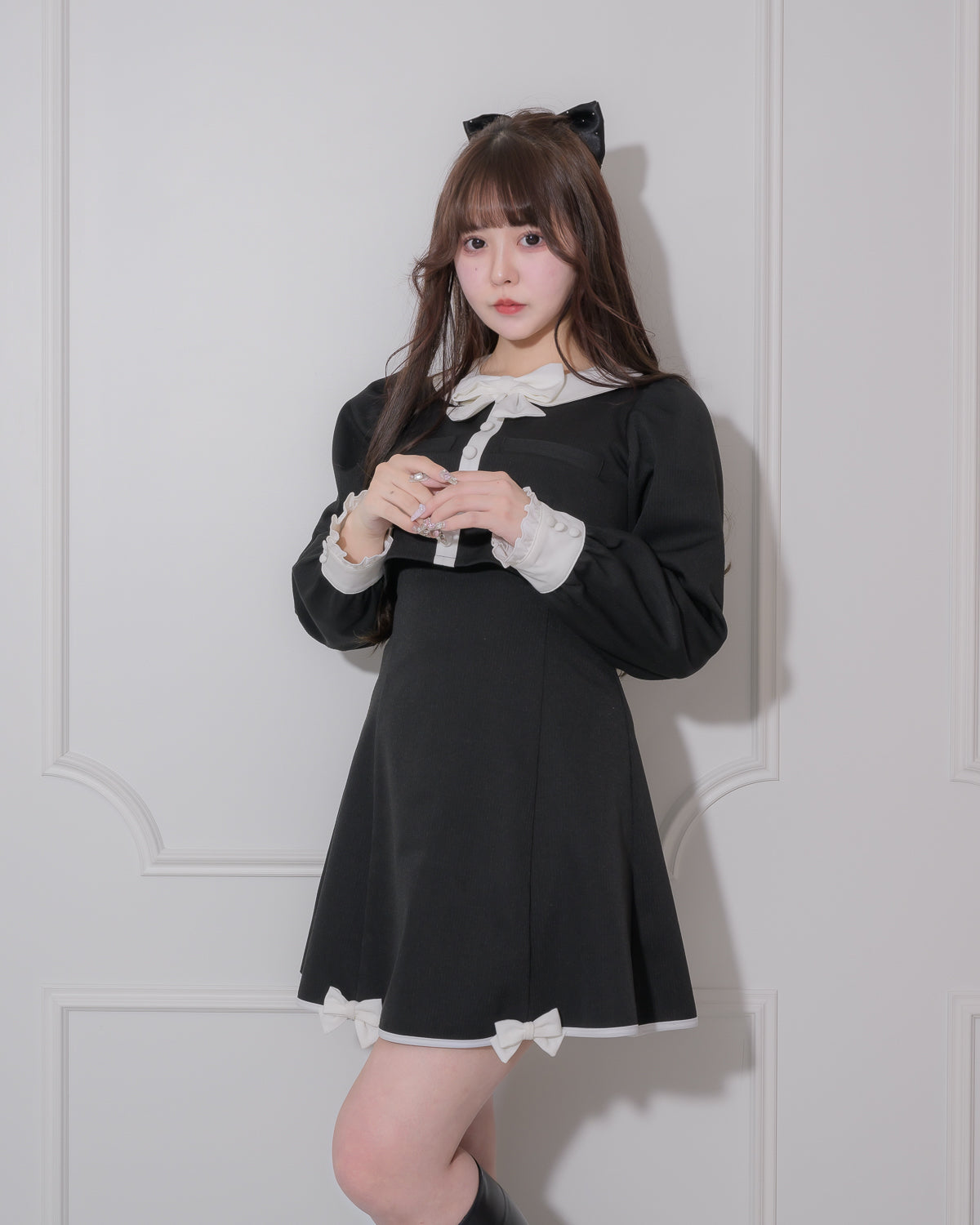 バイカラーリボンレイヤードフレアワンピ – pium