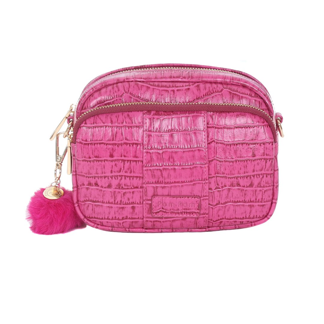 Pom Pom London Original - Leather Crossbody Bag In Croc Pink