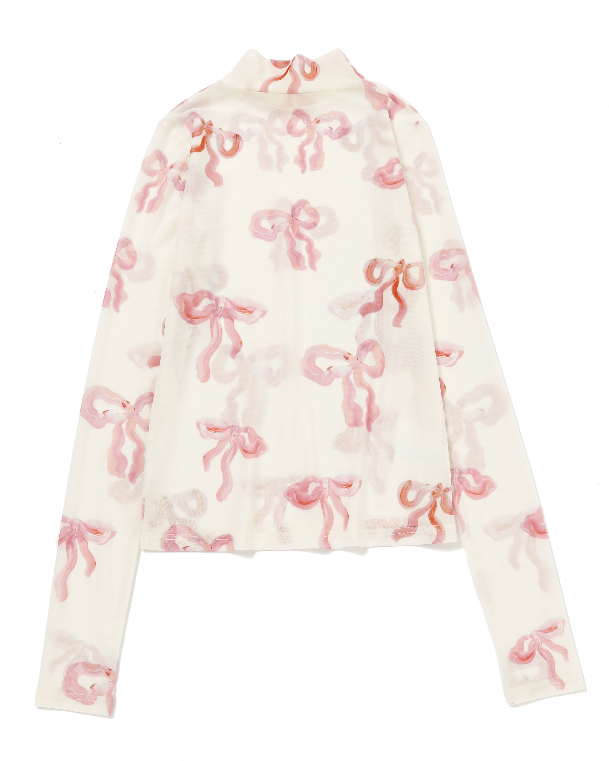 Pink ribbon see-through tops (High neck)