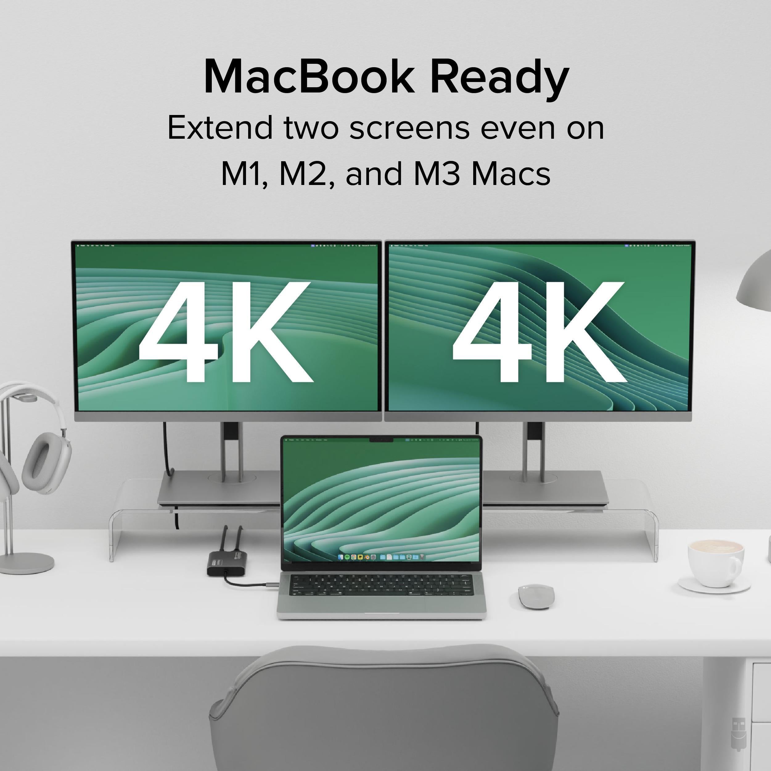 Plugable USB C to HDMI Adapter, Dual Monitor 4K 60Hz for Apple Mac