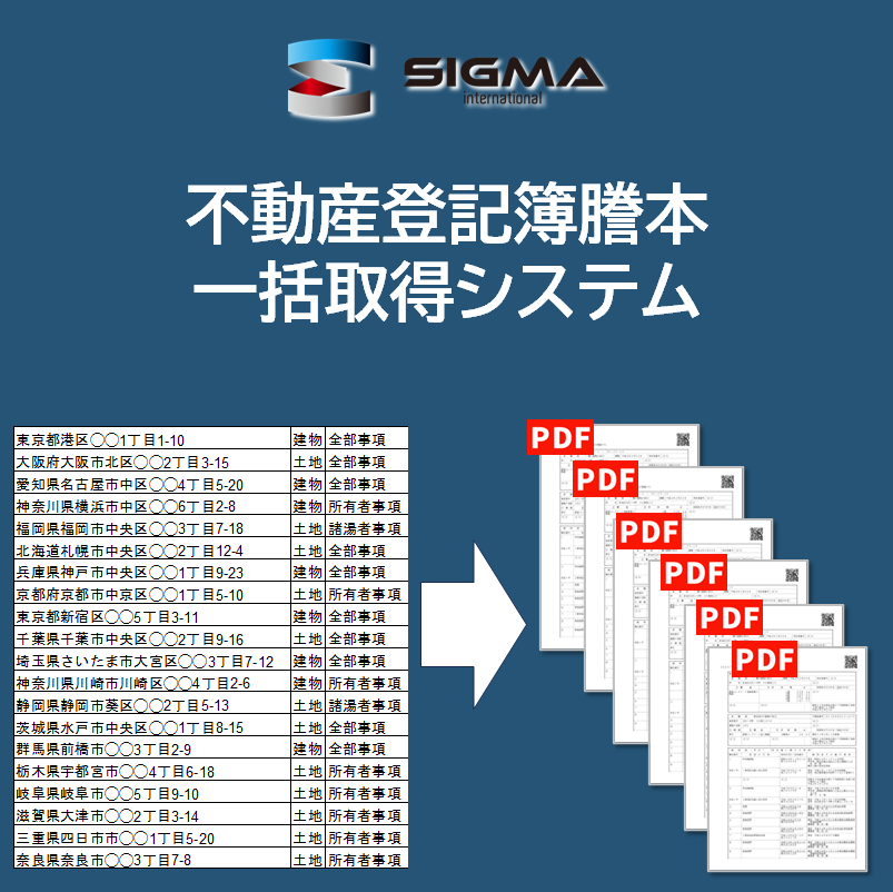 不動産登記簿謄本 一括取得システム - 株式会社シグマ・インターナショナル