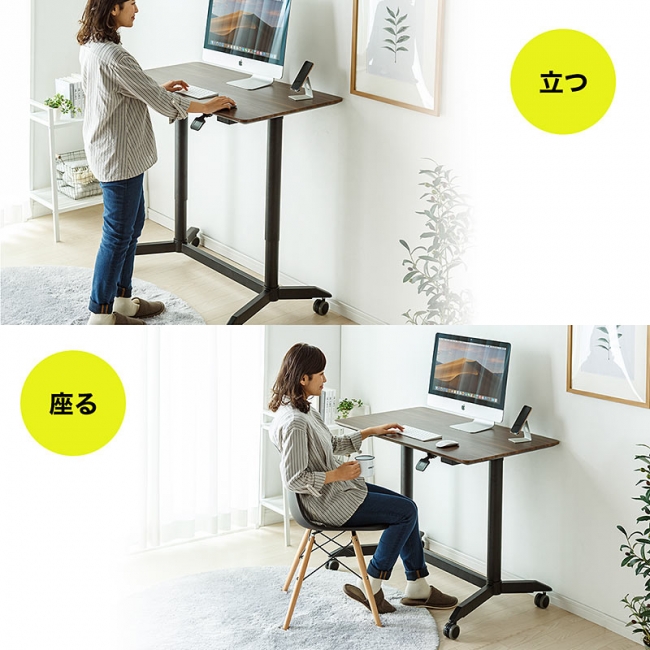 ガス圧昇降デスクに新色追加！ガス圧昇降デスクとクランプで取付け