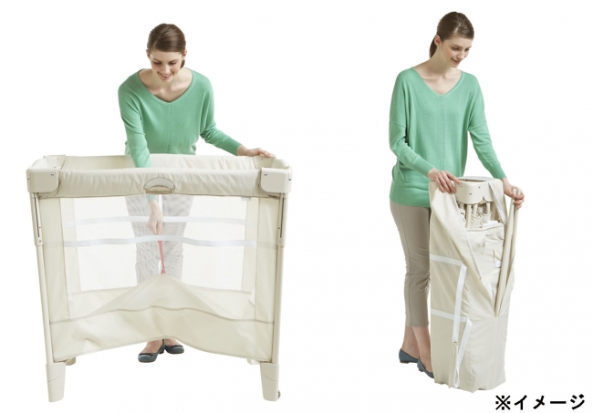 アップリカだけのコンパクト折りたたみ構造！！たためるベビーベッド