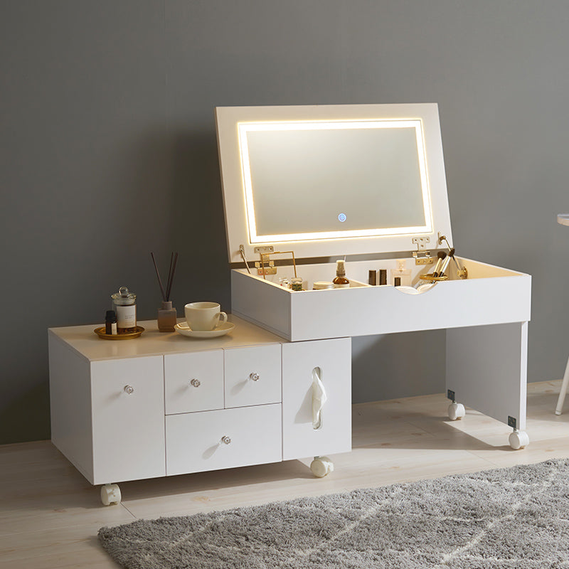 伸縮式ドレッサーテーブル LEDライトつき [幅67-122.5] 半完成品