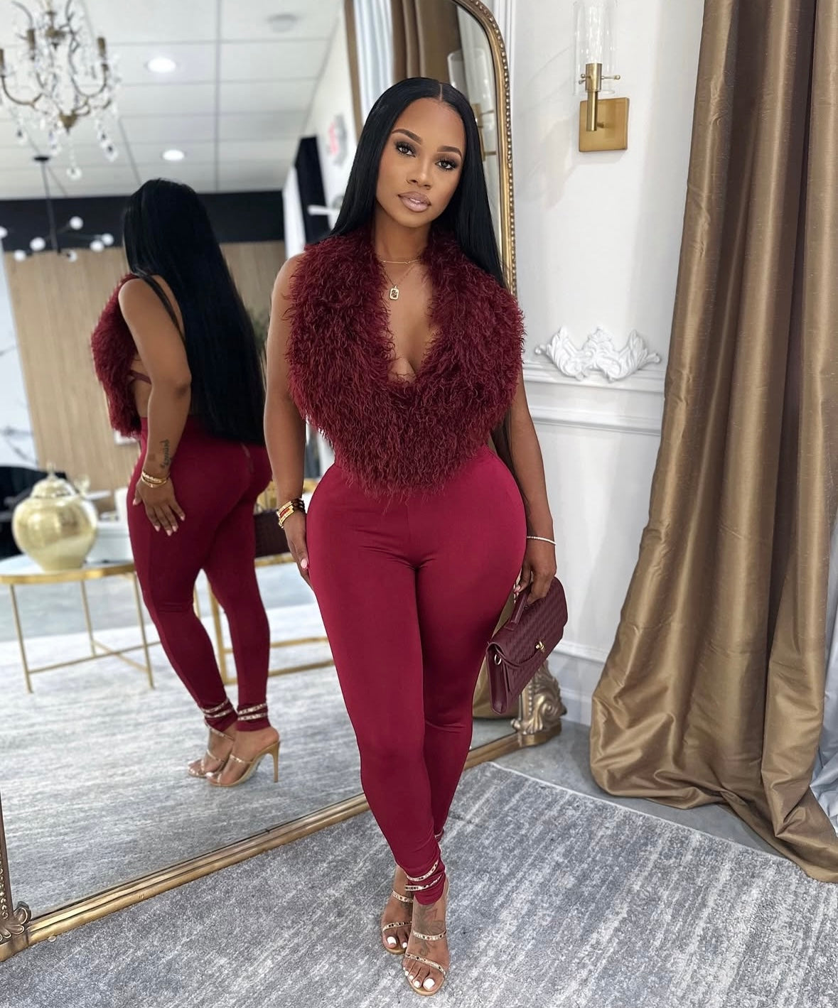 Feather Me Down” Burgundy 2 Piece Set – Queens Bazaar