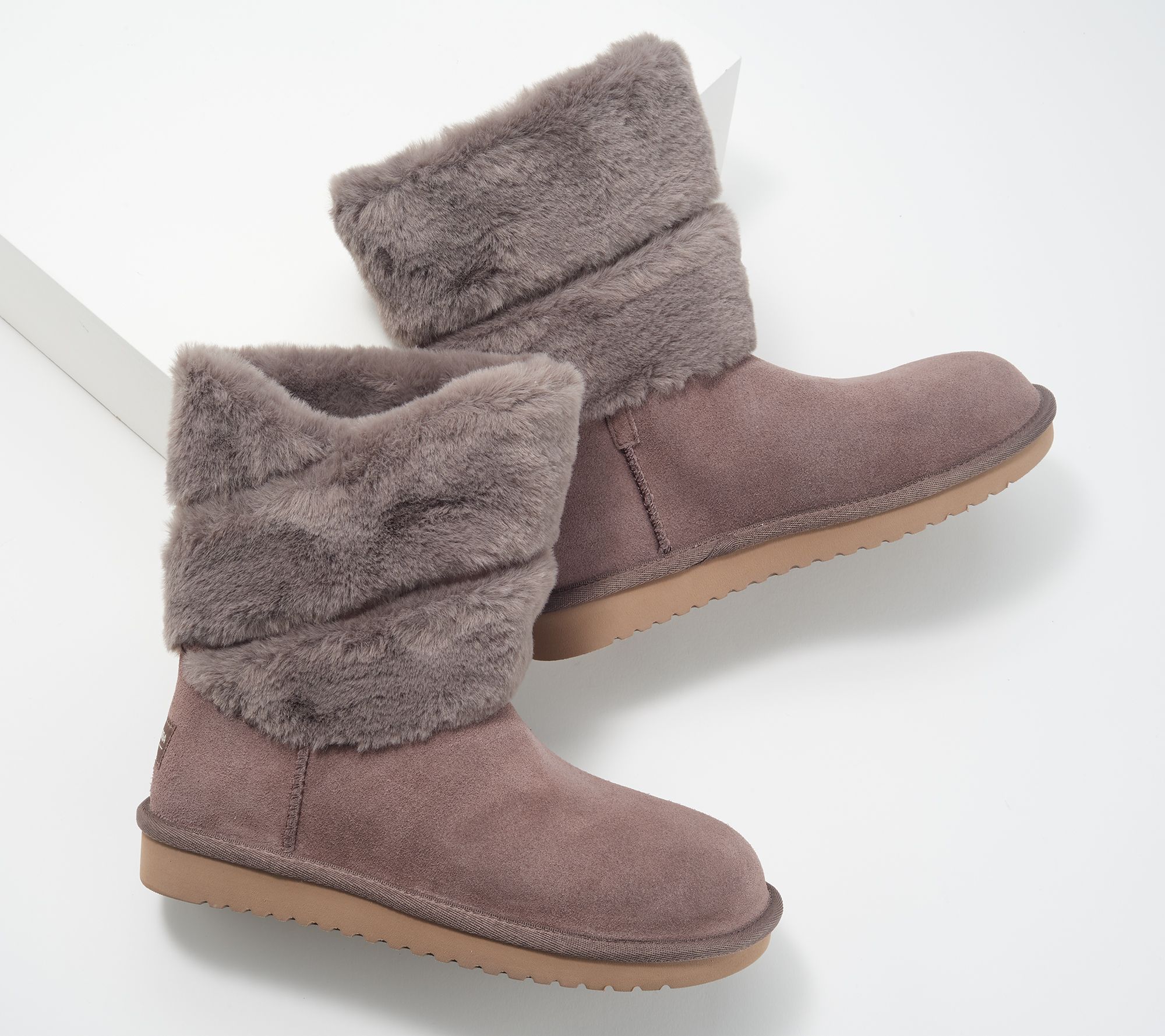 Koolaburra by UGG Suede Faux Fur Short Boots - Dezi - QVC.com
