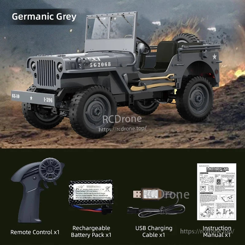 JJRC C8815 1/10 WILLYS JEEP RCカー、4WD RTR軍用クローラー、LED搭載