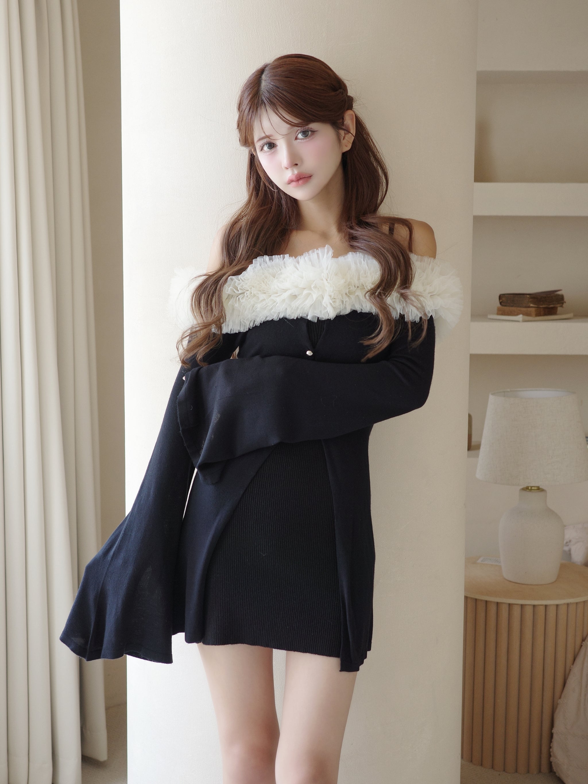 チュールオフショルアシンメトリーワンピース – Randy