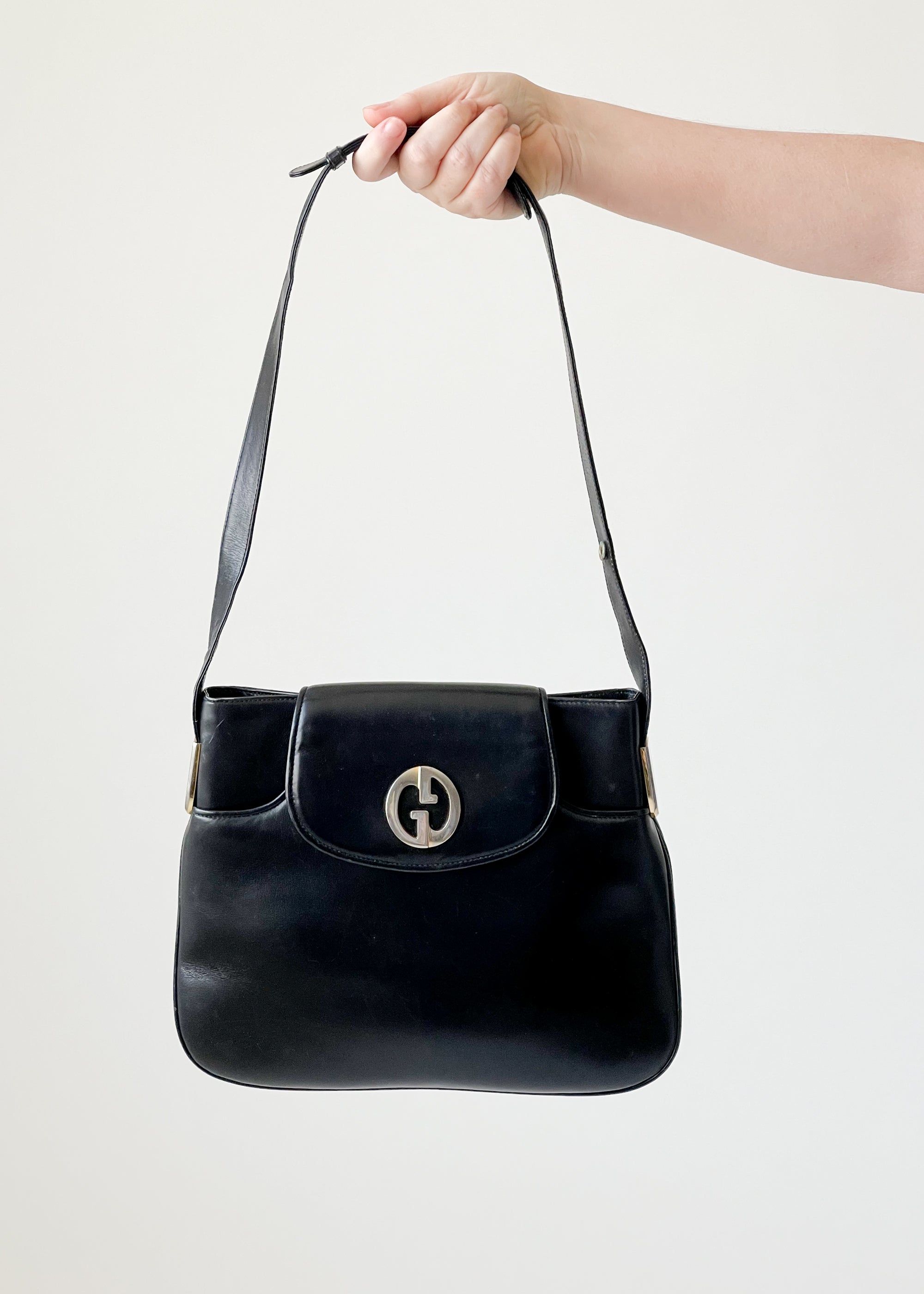 Vintage 1970s Gucci Black Leather Convertible Purse - Raleigh Vintage