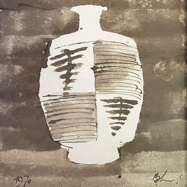 バーナード・リーチ 「額 素描 扁壷図」 | 京都祇園の古美術、古陶磁