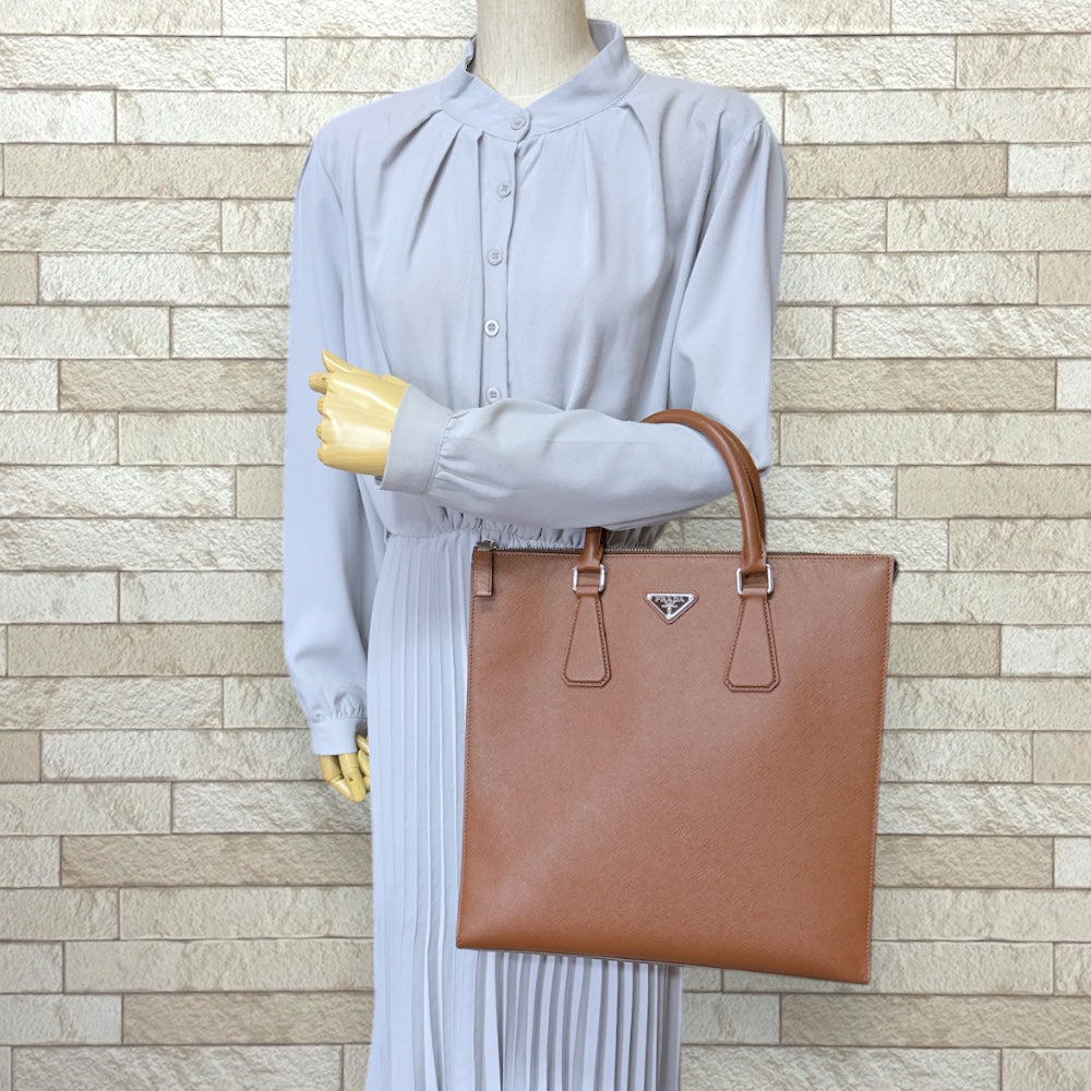PRADA プラダ ビジネスバッグ トートバッグ レザー ブラウン メンズ