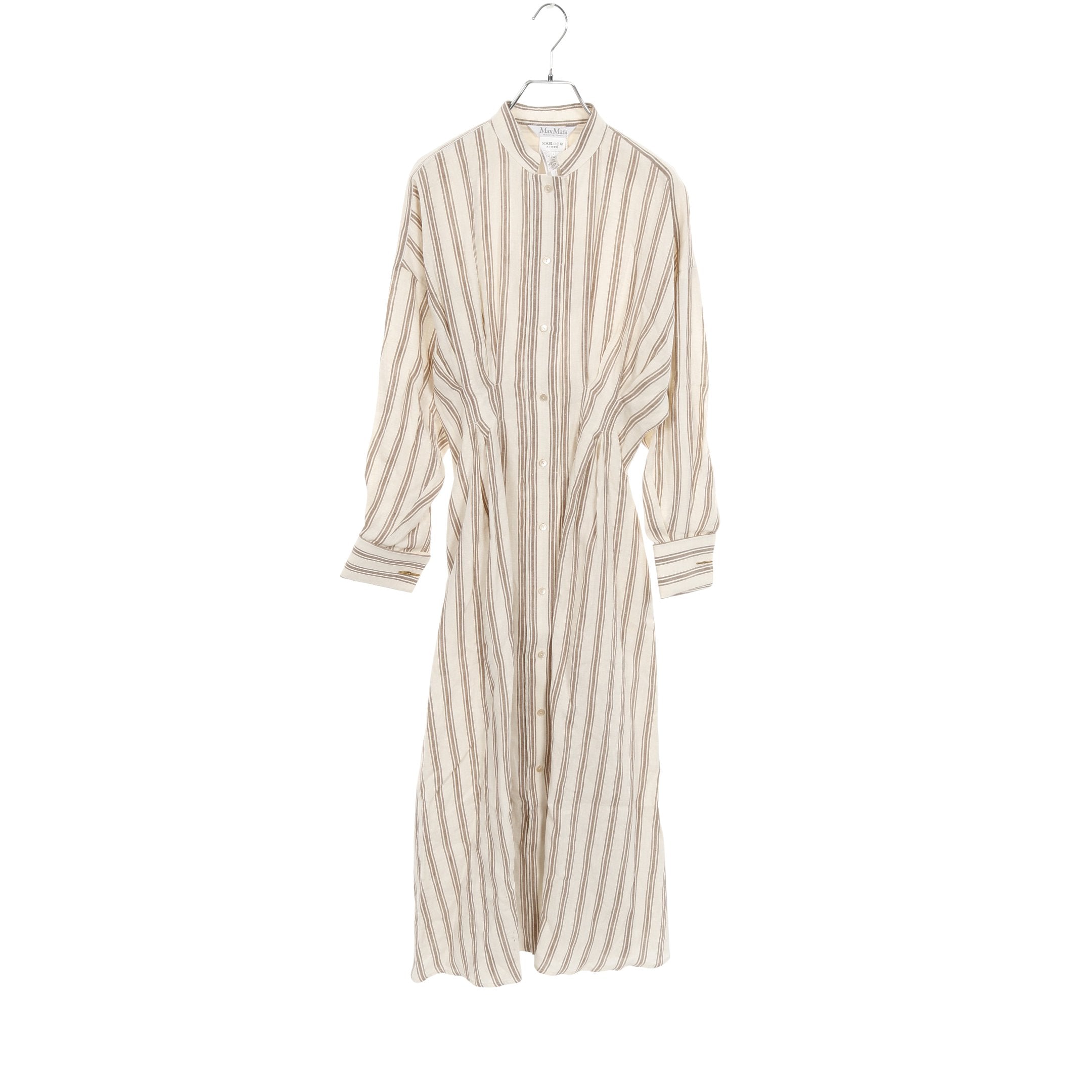 シャツワンピース ストライプ リネン ベージュ ブラウン マックス