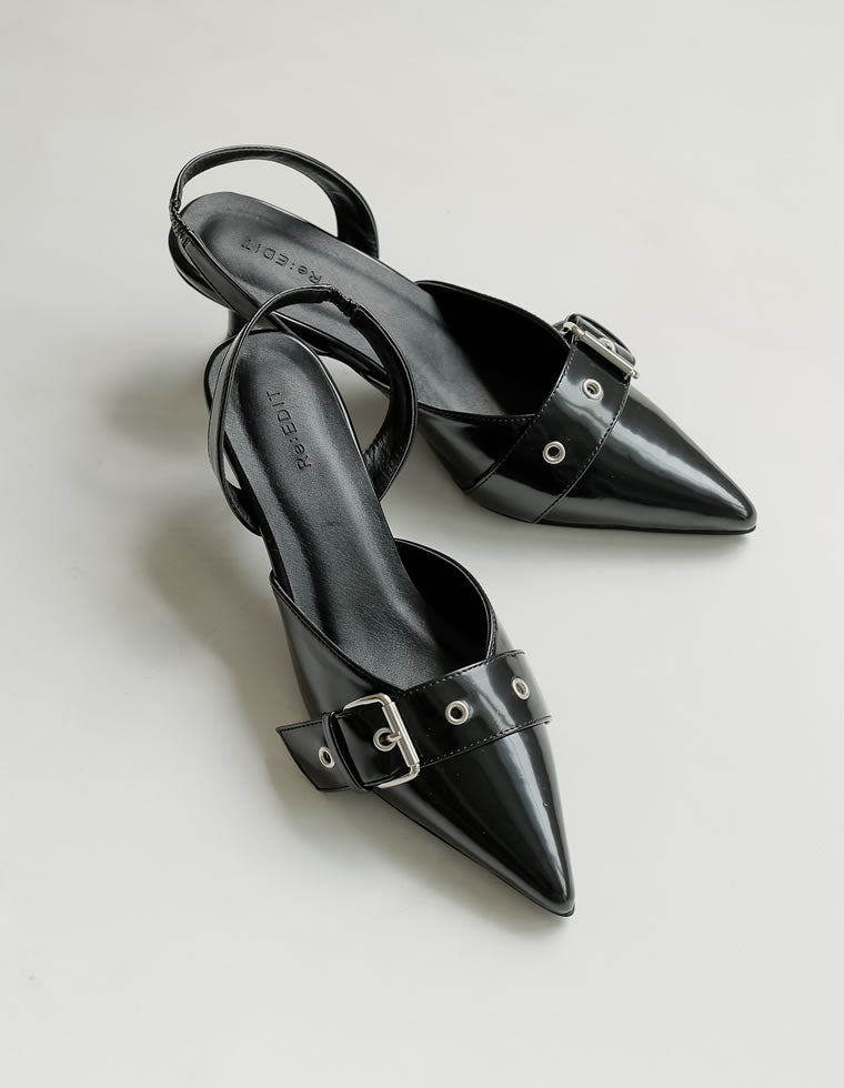 太ベルトデザインポインテッドトゥミュール - シューズ通販 | 人気