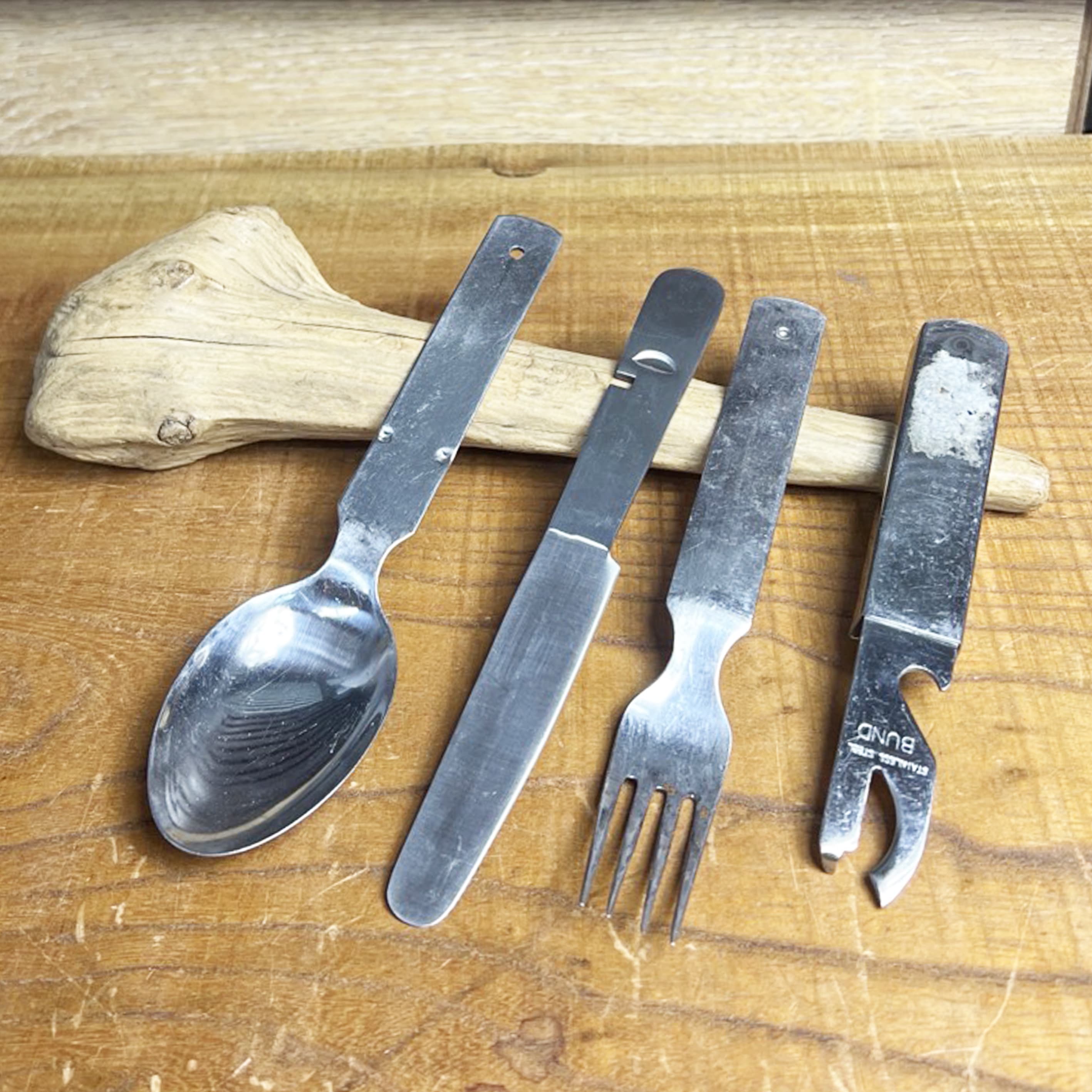 ドイツ軍放出品 カトラリー 4本セット ステンレス製 フラット型