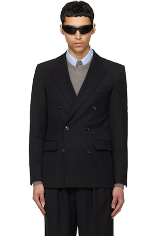 TONYWACK: ブラック ウール ダブルブレスト テーラードジャケット