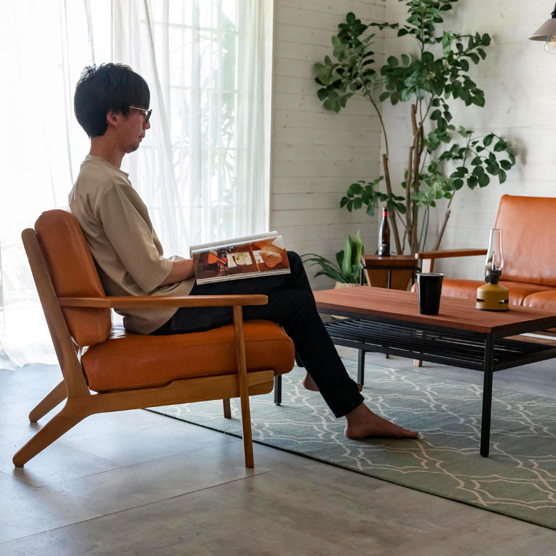 ソファ 1人掛け 本革 木 幅 69cm キャメル ブラウン [91480]【 レザー