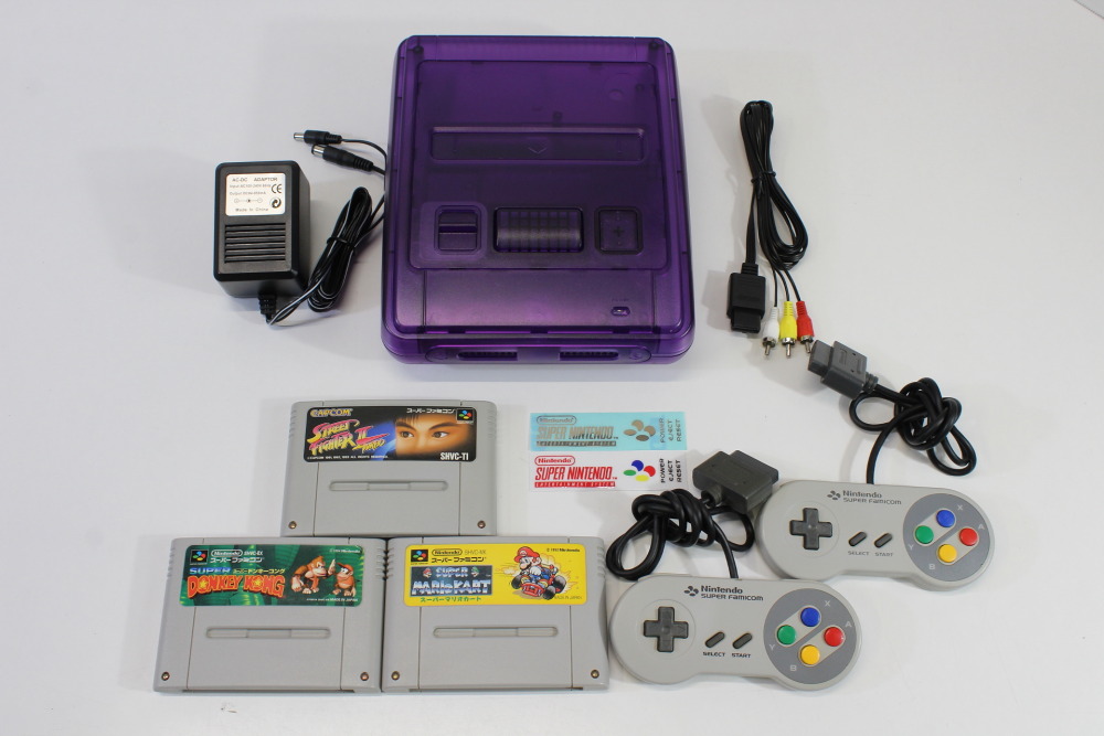 Super Famicom Console Transparent Clear Purple Controller x2 AC AV