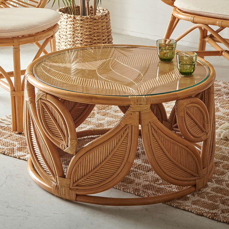 so様リクエスト品】籐 ラタン 丸テーブル ガラス天板 昭和 レトロ 80