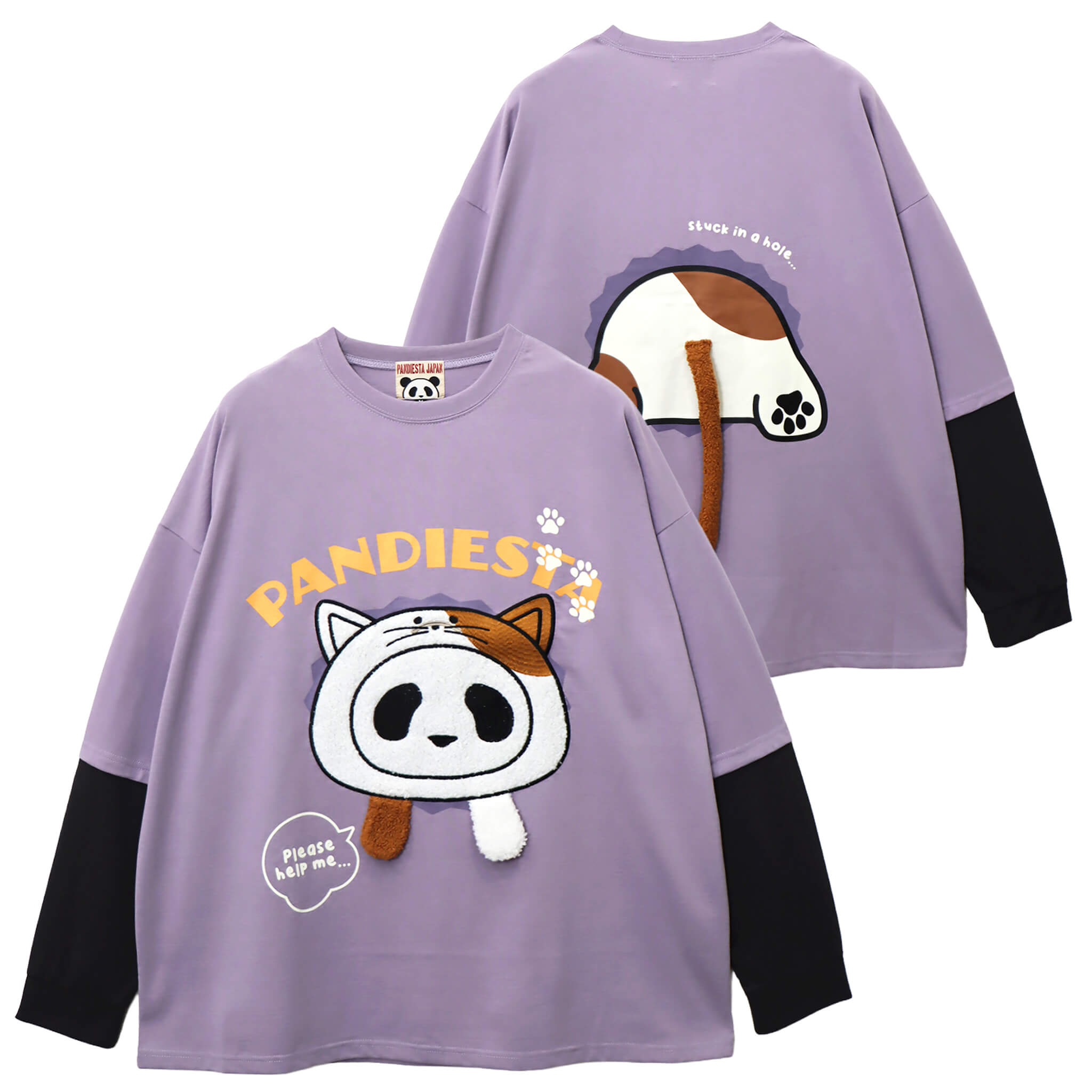 PANDIESTA 飛び出し にゃんこぱんだ ロングスリーブ Tシャツ(595751