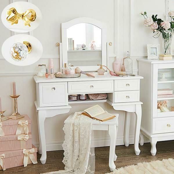 直送】取っ手を着せ替えできる猫脚ドレッサー/クリスタル＆リボン