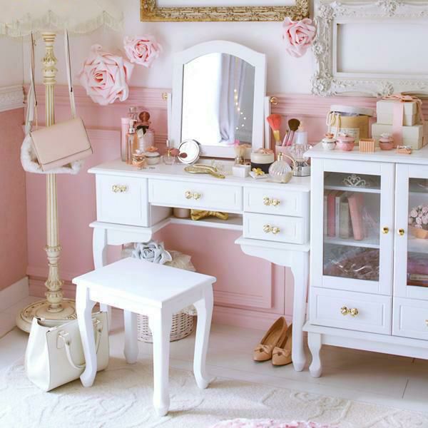 直送】取っ手を着せ替えできる猫脚ドレッサー/クリスタル＆リボン